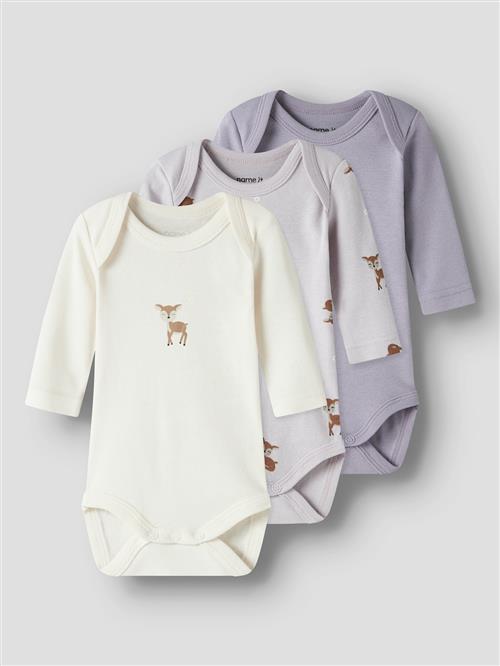 Name It Deer 3-pak Baby Bodys Lilac Marble  Lilac Marble 62 cm  Lilla  62 cm  Piger