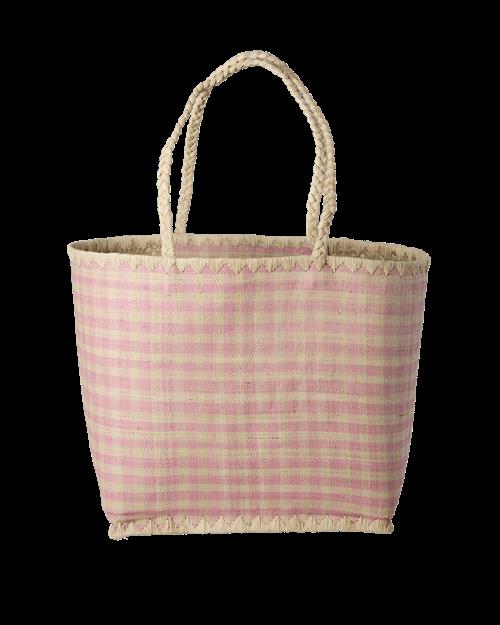 RICE Stor Raphia-taske Med Pink Ternet Mønster Pink  Pink One Size  Lyserød  One Size  Piger