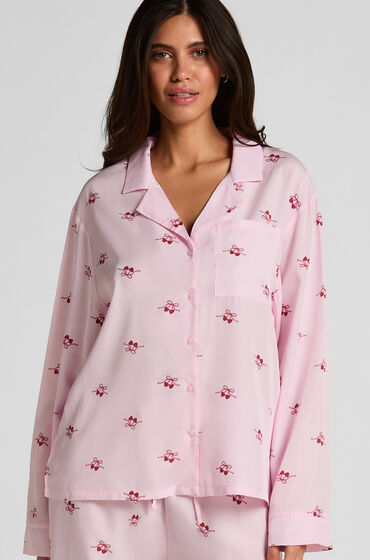 Hunkemöller Pyjamasjakke i vævet stof med kirsebær Lyserød