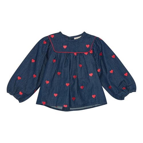 Flöss Amee Bluse Mid Blue Heart  Mid Blue Heart-92 cm  Blå  92 cm  Piger