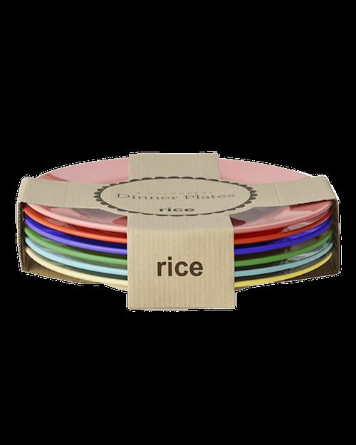 RICE 6 Stk. Runde Middagsplader I Melamin Multicolor  Multicolor One Size  Rød  One Size  Drenge, Piger