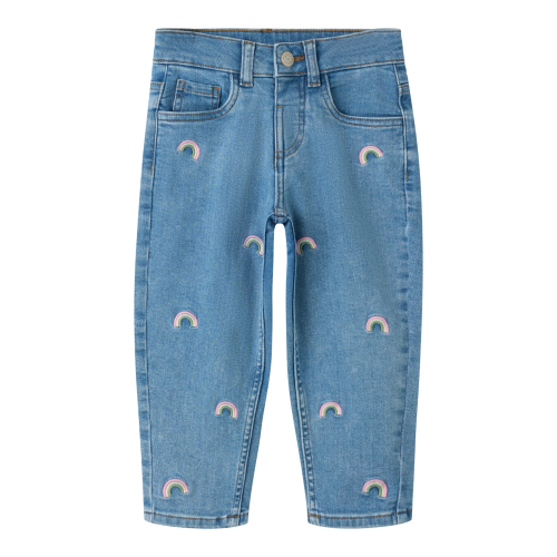 NAME IT Mom Jeans Bella Medium Blue Denim Rainbow Embroidery