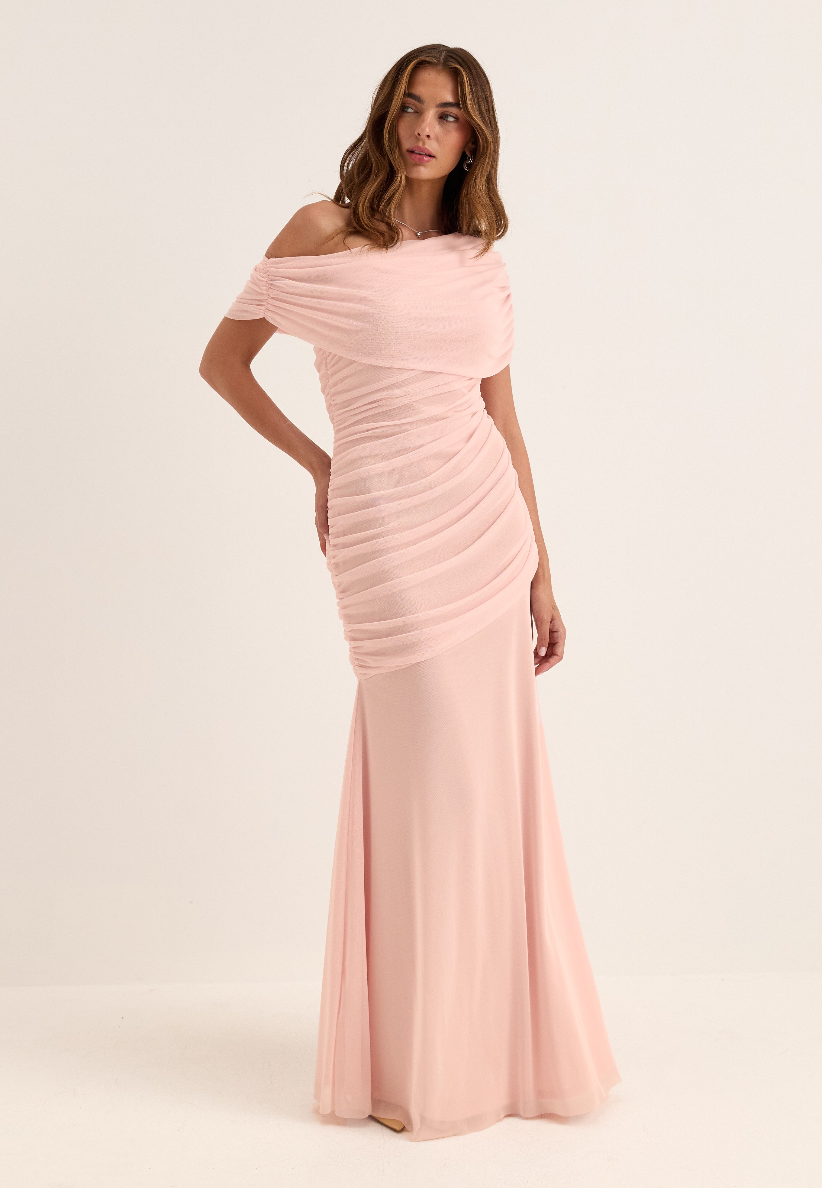 BUBBLEROOM OCCASION Off Shoulder Mesh Gown
