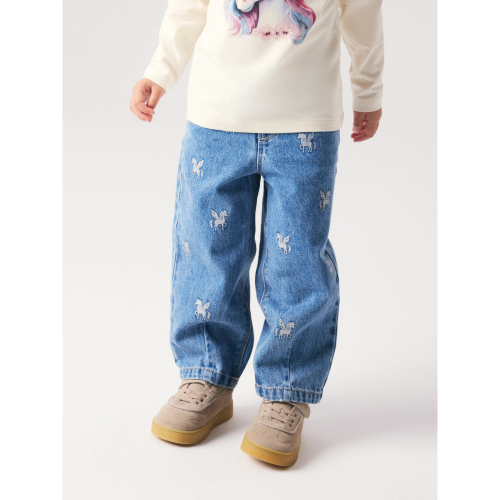 NAME IT Jeans Bella Barrel Glitter Medium Blue Denim Unicorn