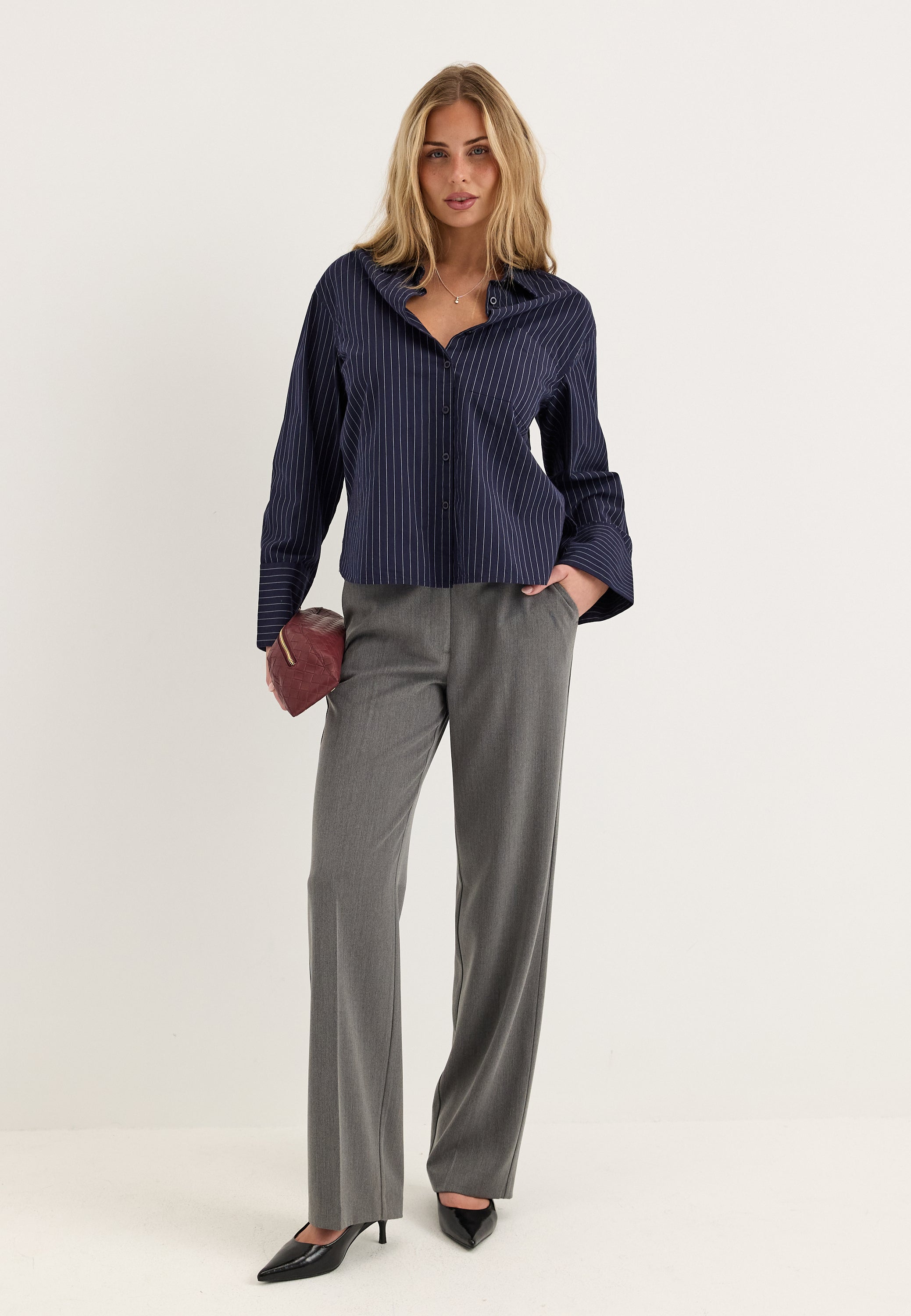 BUBBLEROOM Straight High Waist Suit Trousers