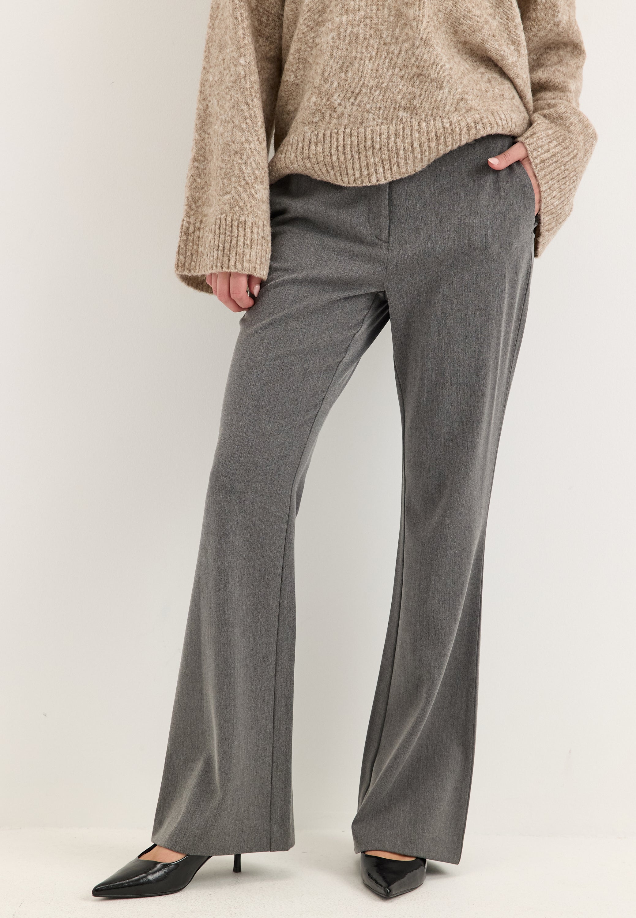 BUBBLEROOM Mid Waist Flared Suit Trousers