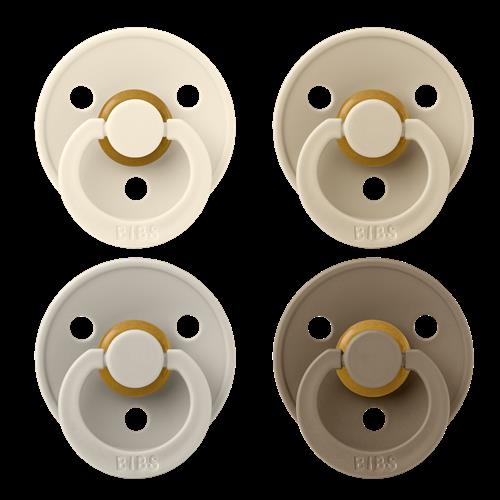 BIBS Colour 4-pak Runde Latex-sutter Ivory Sand  Ivory Sand 0+ months  Hvid  0+ måneder  Drenge, Piger
