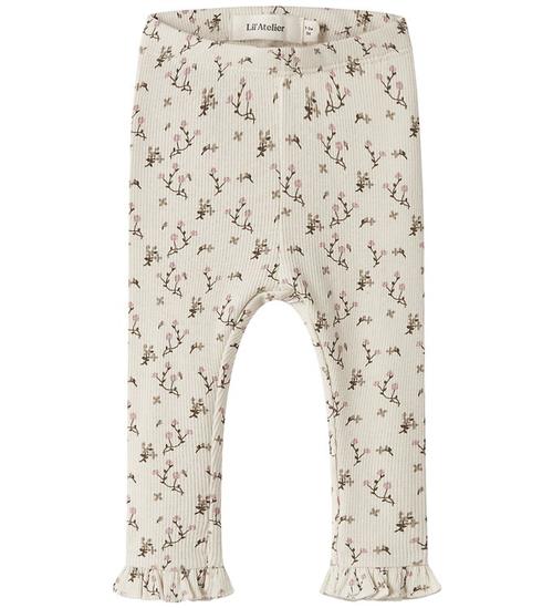 Lil Atelier Leggings - Rib - NbfLago - Turtledove/Rose Flower