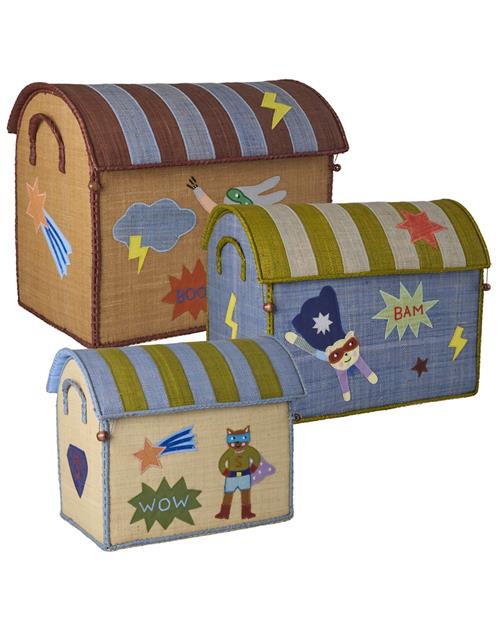 RICE Hero 3-pak Raffia-opbevaringshus Blue  Blue One Size  Blå  One Size  Drenge, Piger