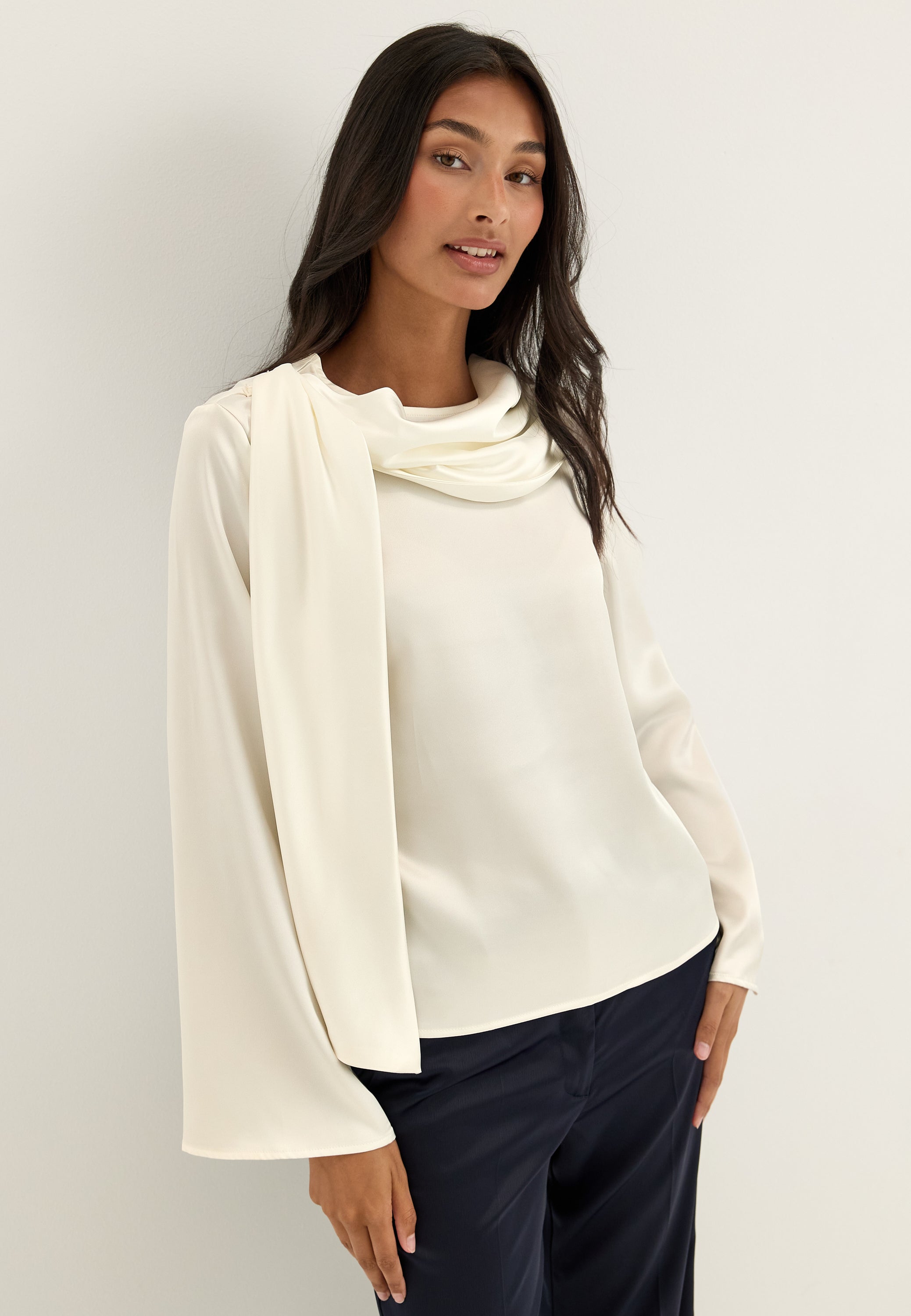 BUBBLEROOM Satin Scarf Blouse