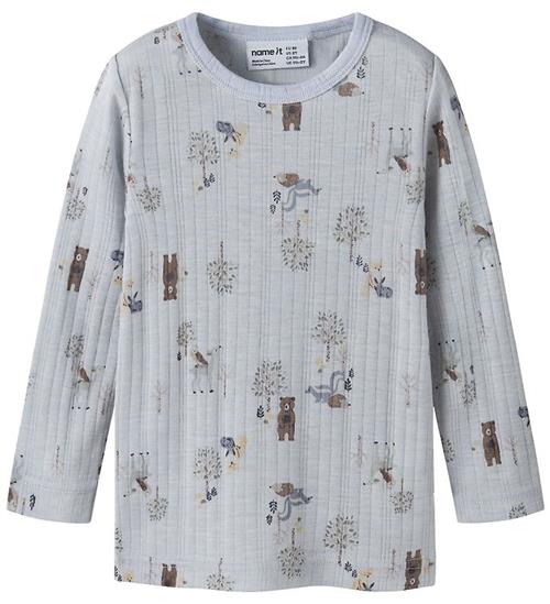 Name It Bluse - Uld - Rib - NmmWang - Arctic Ice/Forest Animal