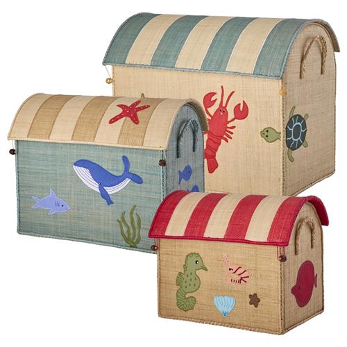 RICE Ocean 3-pak Raffia-opbevaringshus Nature  Naturale Ocean One Size  Beige  One Size  Drenge