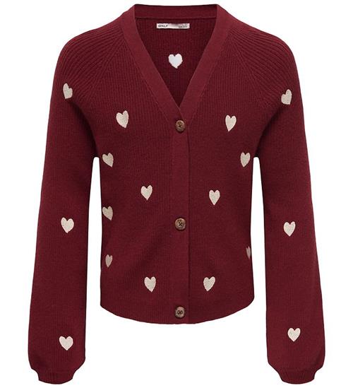 Kids Only Cardigan - KogDana - Vneck - Cabernet/EMB Tofu/Hearts