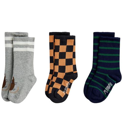 Mini Rodini Strømper - 3-pak - Chess check - Multi