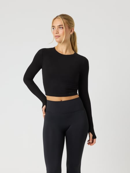 Björn Borg Studio Ribbed Cropped Long Sleeve Sort, XS