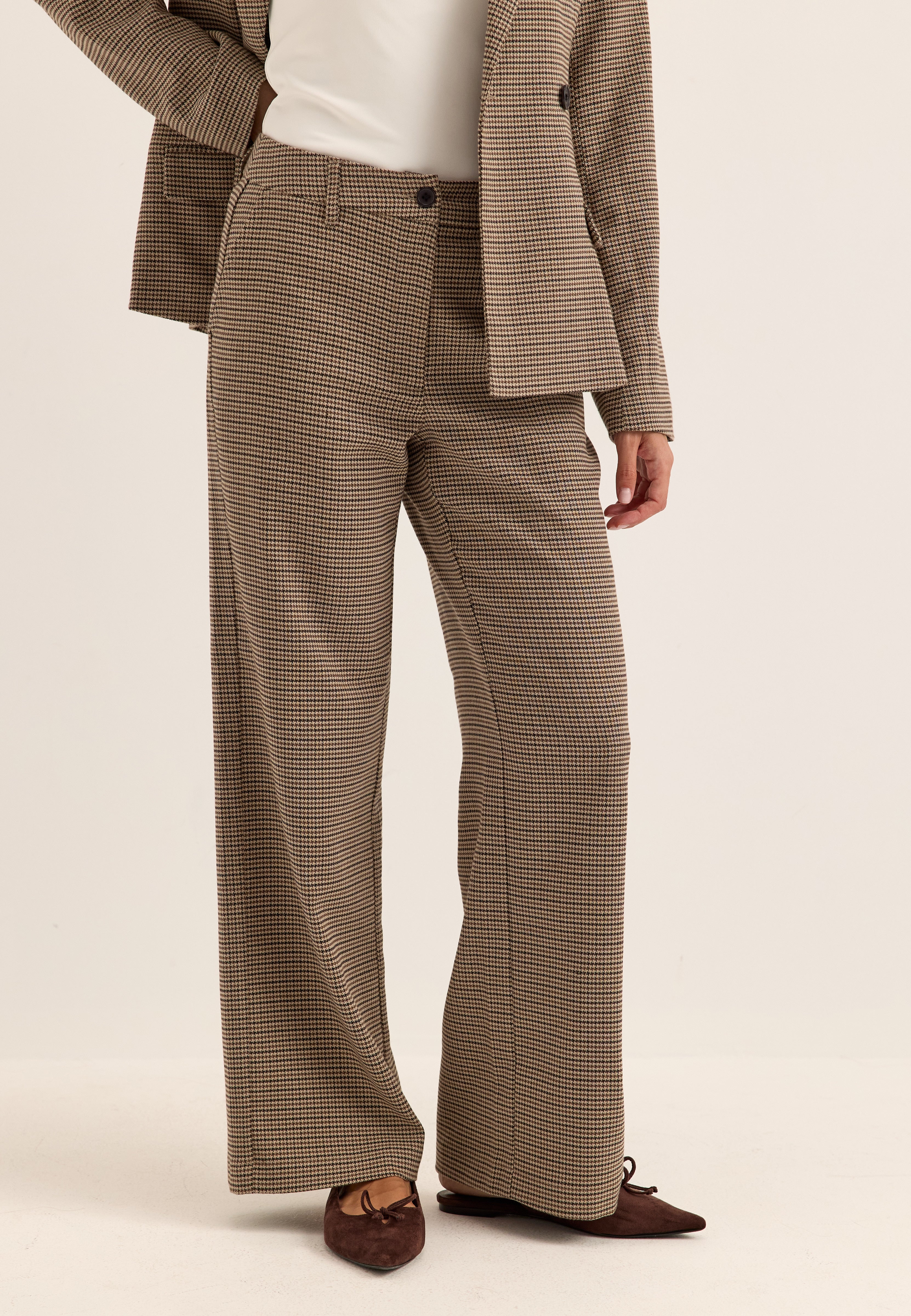 BUBBLEROOM Check Mid Waist Wide Trousers