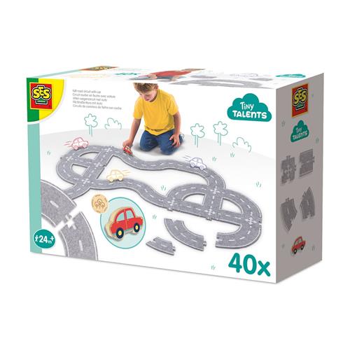 SES Creative Felt Road Circuit Med Bil  Grey One Size  Grå  One Size 2+ Years Drenge, Piger