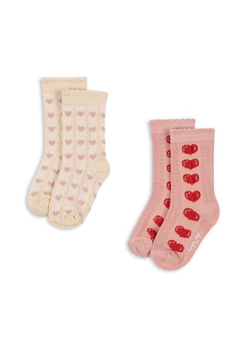 Konges Sløjd 2-pak Jaquard-sokker Heart Mix  Heart Mix-25-28  Lyserød  25-28 EU  Piger