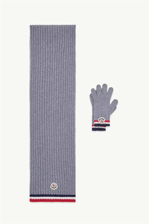 Moncler Sæt Med Tørklæde Og Handsker Medium Grey  Medium Grey S  Grå  S  Drenge