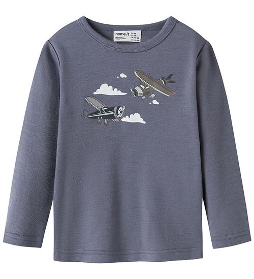 Name It Bluse - Uld - NmmWillitus - Folkstone Gray/Airplanes