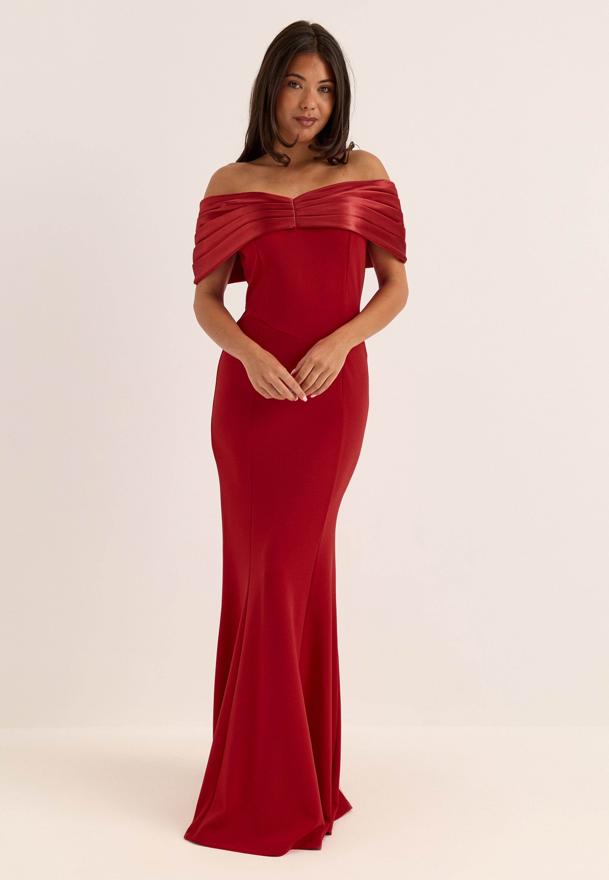 BUBBLEROOM OCCASION Bea Satin Bow Off Shoulder Gown