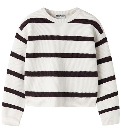 Name It Bluse - Strik - NkfVnilla - Cloud Dancer/CHOCOLATE PLUM