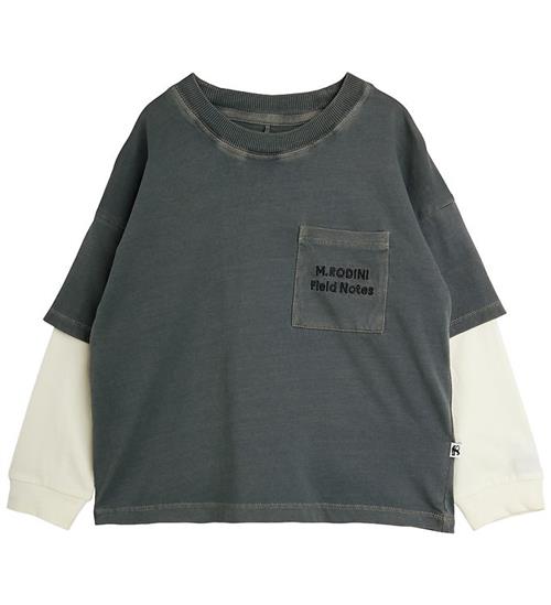 Mini Rodini Bluse - Field Notes - Grå/Hvid