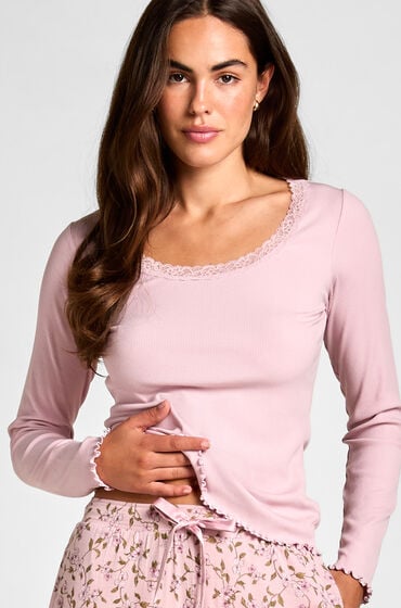Hunkemöller Jersey Top med Blonder Lyserød