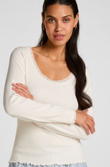 Hunkemöller Jersey Top med Blonder Hvid