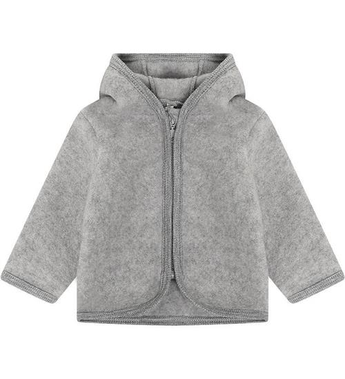Huttelihut Cardigan - Uldfleece - Medium Grey Melange m. Ører