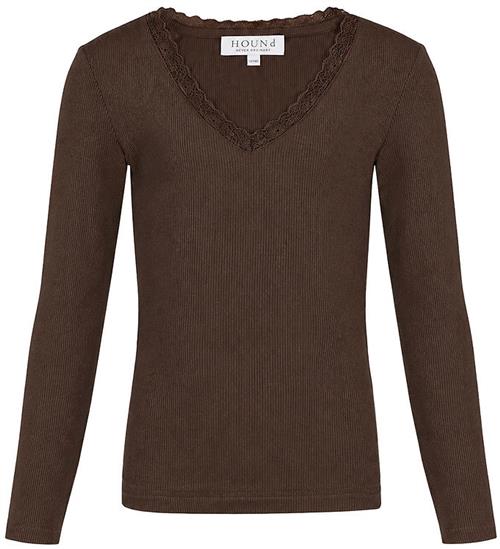 Hound Bluse - HdLisa - Rib - Mørkebrun m. Blondekant