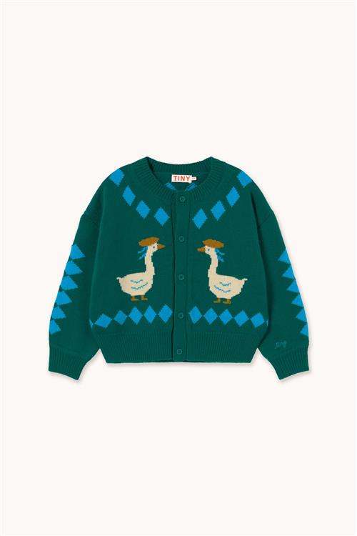 Tinycottons Vanilla Geese Cardigan Dark Green-8y  Grøn  8 år  Piger