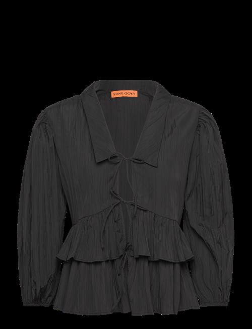 STINE GOYA | 2342 Pleated Poly, Balloon Sleeve Tie Top | S
