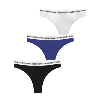 Björn Borg Trusser 3P Logo Thong Sort/Blå bomuld Small Dame