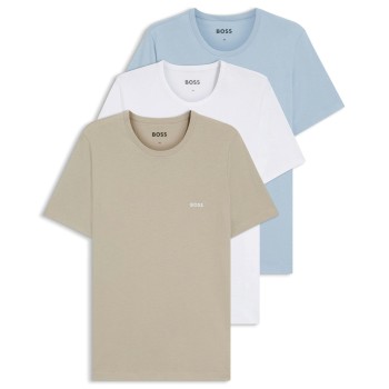 BOSS 3P Classic Crew Neck T Shirt Hvid/Lyseblå bomuld Large Herre