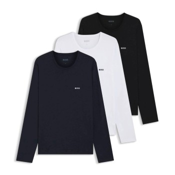 BOSS 3P Long Underwear Shirt Sort/Marine/Hvid bomuld X-Large Herre