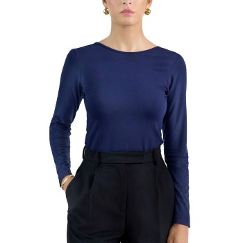 Bread & Boxers Bread and Boxers Long Sleeve Scoop Back Shirt Marineblå viskose Large Dame