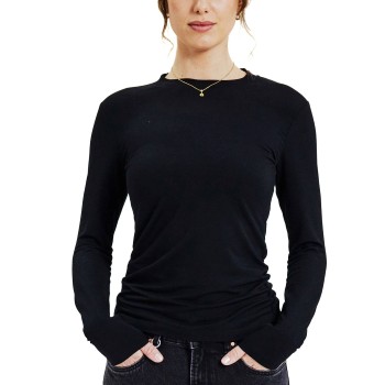 Bread & Boxers Bread and Boxers Long Sleeve Soft Fiber T-Shirt Sort viskose X-Large Dame