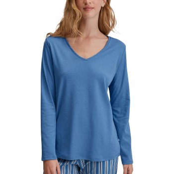 Calida Favourites Journey Long Sleeve V-neck Shirt Jeansblå bomuld Medium Dame