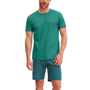 Calida Relax Imprint O Neck Short Pyjama Grøn bomuld Small Herre