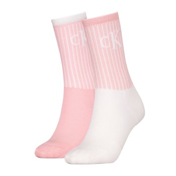 Calvin Klein Strømper 2P Glossy Rib Crew Socks Hvid/Rosa Str 39/42 Dame