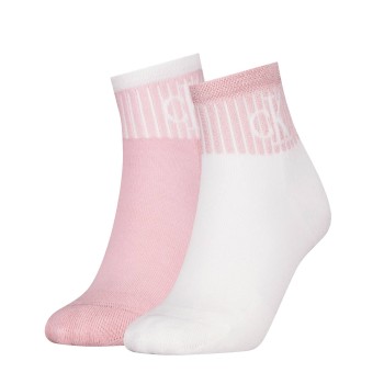 Calvin Klein Strømper 2P Glossy Rib Quarter Socks Hvid/Rosa Str 39/42 Dame