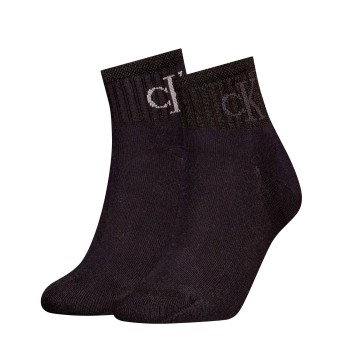 Calvin Klein Strømper 2P Glossy Rib Quarter Socks Sort Str 35/38 Dame