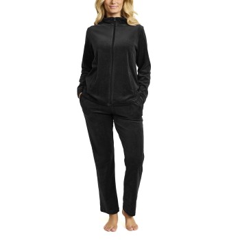 Damella Velour Plain Suit Sort Small Dame