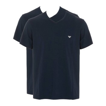Emporio Armani Armani Cotton V-neck T-shirts 2P Marineblå bomuld Large Herre