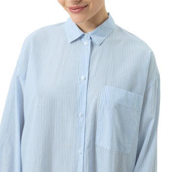 Mey Cotton Stripes Long Sleeve Nightshirt Hvid/Lyseblå bomuld Medium Dame