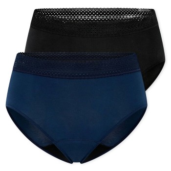 Schiesser Trusser 2P Care Retro Period Pants Sort/Blå bomuld 36 Dame