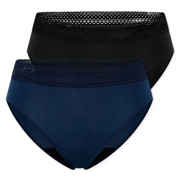 Schiesser Trusser 2P Care Rio Period Pants Sort/Blå bomuld 36 Dame