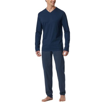 Schiesser Casual Essentials Long Sleeve Pyjamas Marineblå bomuld 4XL Herre