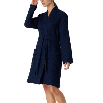 Schiesser Essentials Waffle Bathrobe Mørkblå bomuld Large Dame
